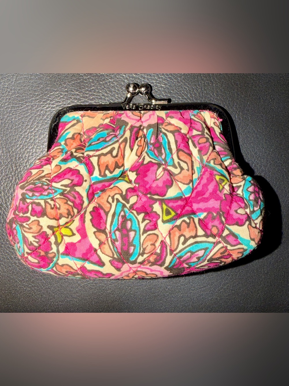 Vera Bradley Quilted Cotton Kiss Lock Coin Purse Mini Pouch Pink Floral